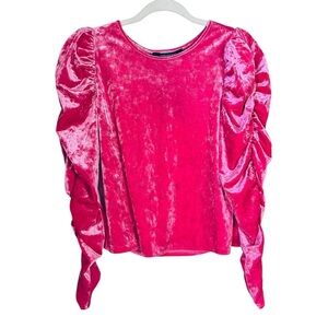 Marc New York Fuchsia Pink Crushed Velvet Puff Sleeve Top M